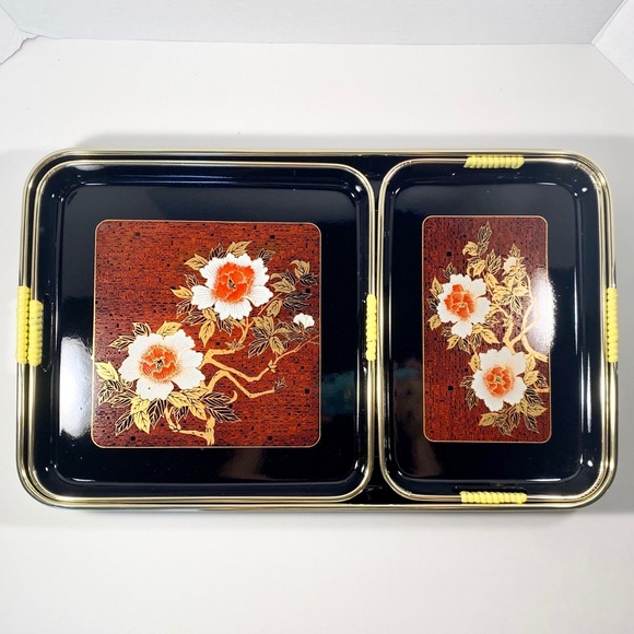 Vintage never used 3 piece lacquered tray set